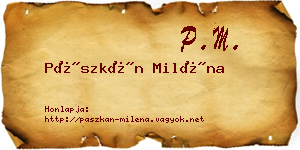 Pászkán Miléna névjegykártya
